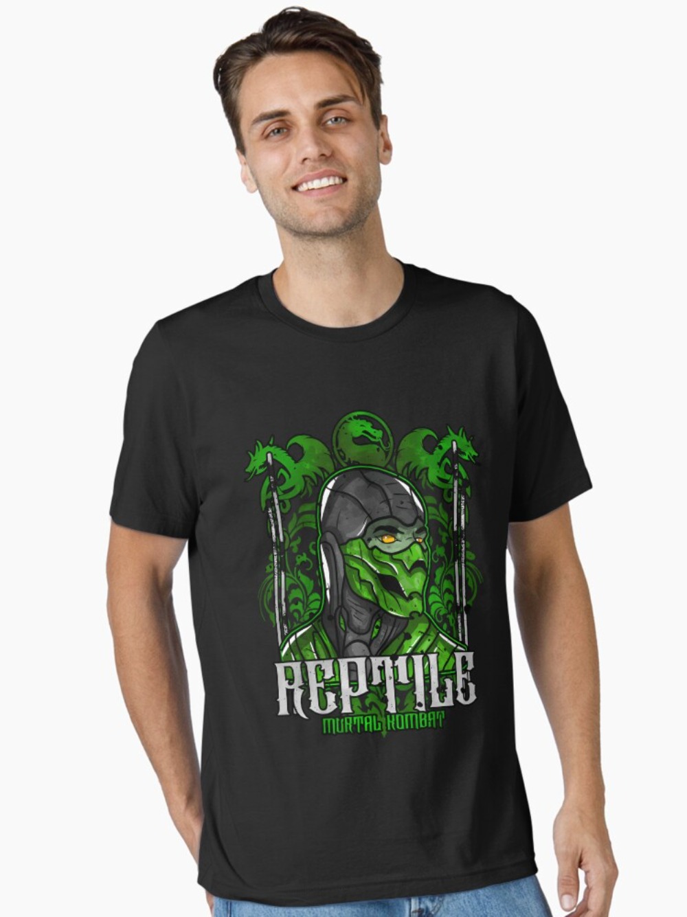 Retro Gaming Shirt - Mortal Kombat Reptile Portrait Print T-Shirt