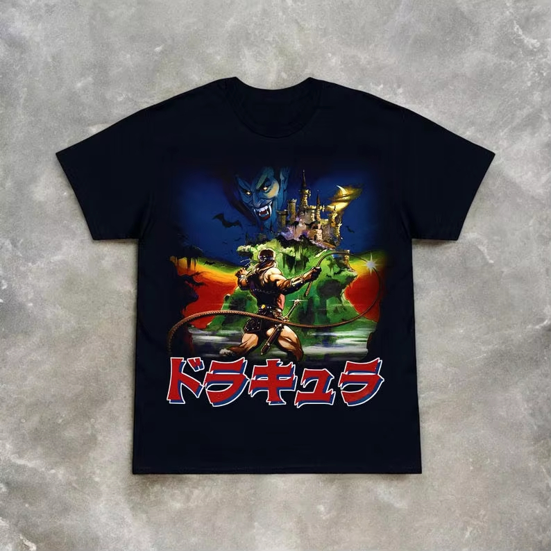 Retro Gaming Shirt - Castlevania NES Konami 80er-Jahre-Retro-T-Shirt-Muster, Y2K-Videospiel, alle
