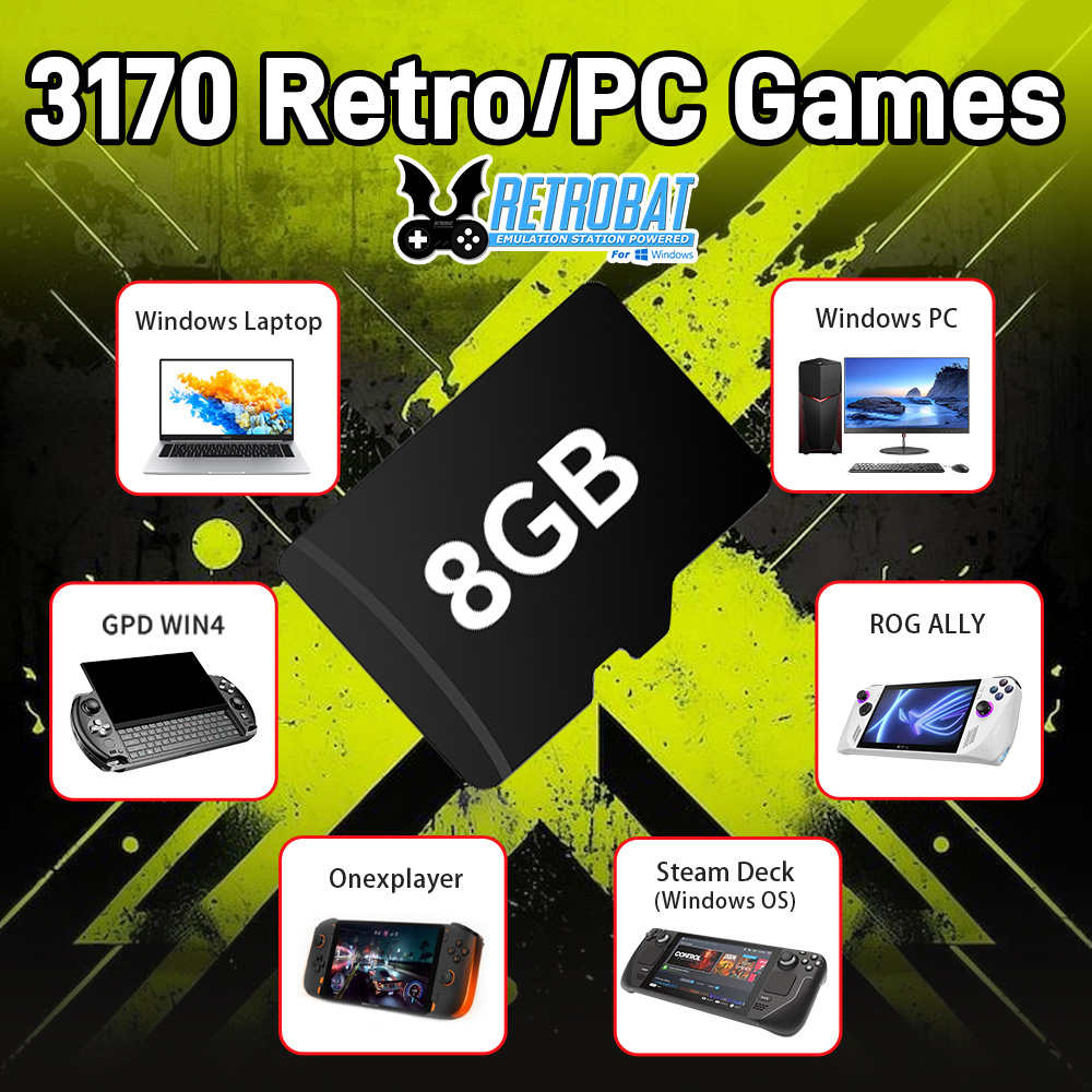 Retro Gaming Theme - 8 GB Spiel-TF-Karte mit 3170 Retro/PC-Spielen