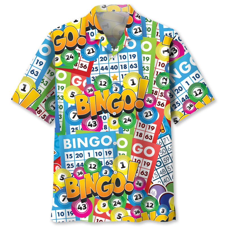 Retro Gaming Aesthetic - Lustiges Bingo-Spiel 3D-gedrucktes Herren-Kurzarmhemd, Sommerliches Retro-Alltags-Hawaiihemd